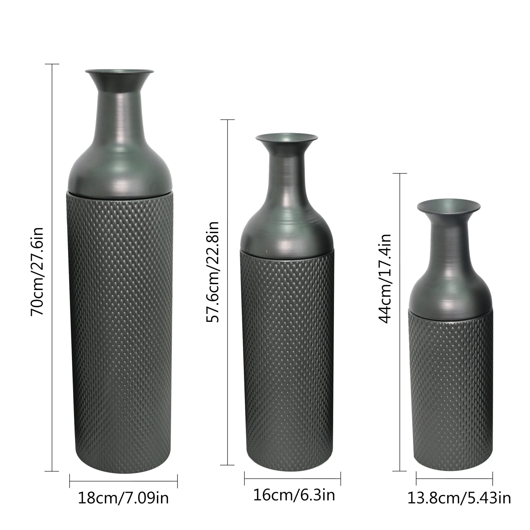 Noble House Set of 3 Decorative Metal Floor Vases, Tall Mesh Textured Vases for Home Decor, Black
