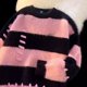 thumbnail image 3 of Suéter de cuello redondo a rayas de color contrastante de estilo dulce americano de Escape From The Earth para mujer, marca de moda de alta calle, sudadera peluda, 3 of 5