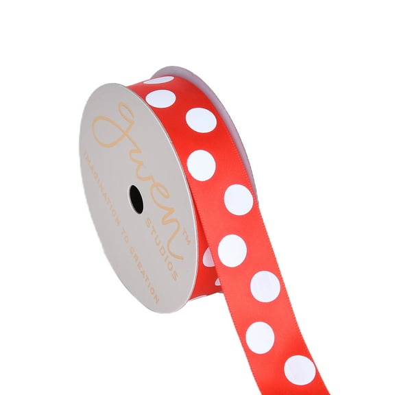 Gwen Studios 7/8" Red with White Dots Satin Ribbon, 3 Yards