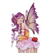 Ebros Colorful Amy Brown Pink Cherry Cupcake Fairy Statue Sweet Tooth Collection