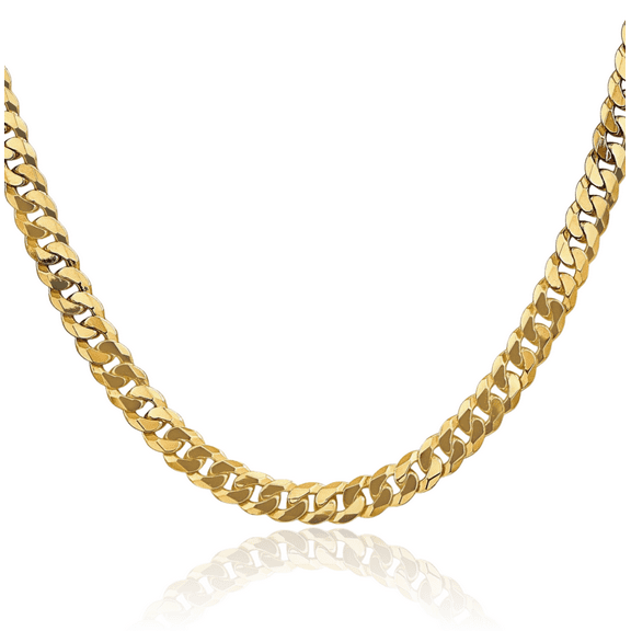 14K Solid Yellow Gold 6.25mm Curb Link Chain Necklace