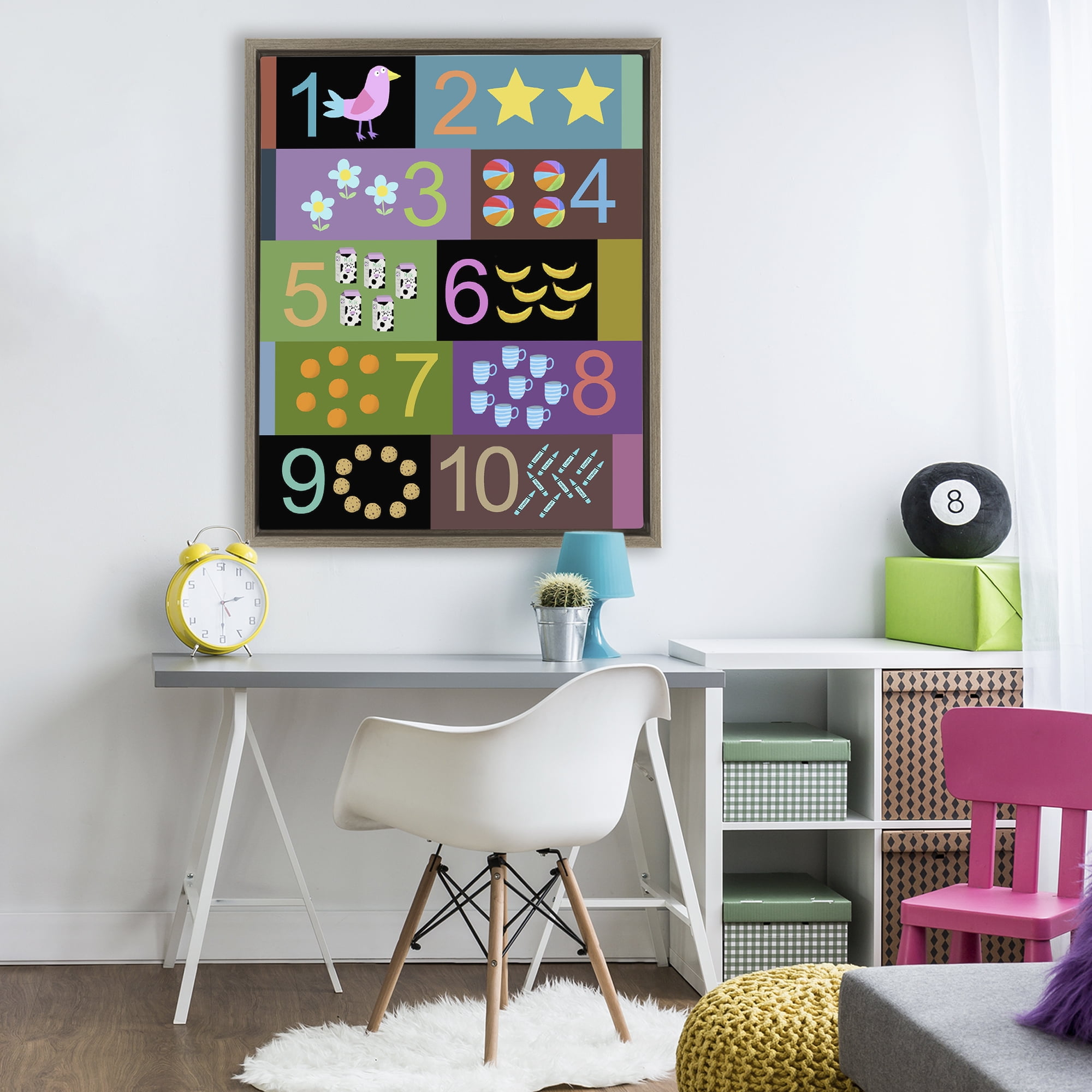 Learning To Count Chart Brown Framed Floater Canvas Wall Art, design by Carla Daly
