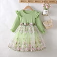 thumbnail image 6 of Tisuna Toddler Girls Floral Lace Dresses With Long Sleeve Crew Neck Midi Party Dress Elegance Stylish Fit Little Girls Spring Autumn Play Dress Green Size 6-7 Years, 6 of 9