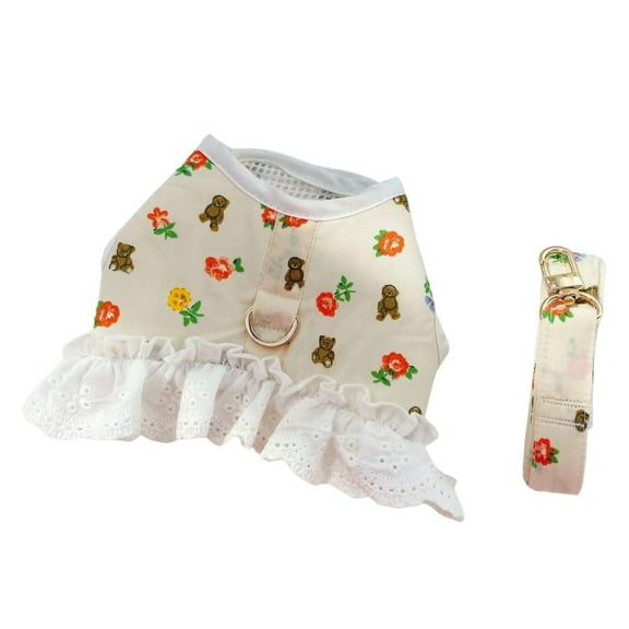 Small Dog Dress Harness Leash Set,Floral Puppy Princess Dresses Holiday Party Costume Outfits for Chihuahua Yorkshire,Pet Harness Vest for for Small Medium Dogs XL