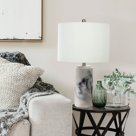 Lalia Home - Marbleized Table Lamp with White Fabric Shade - White
