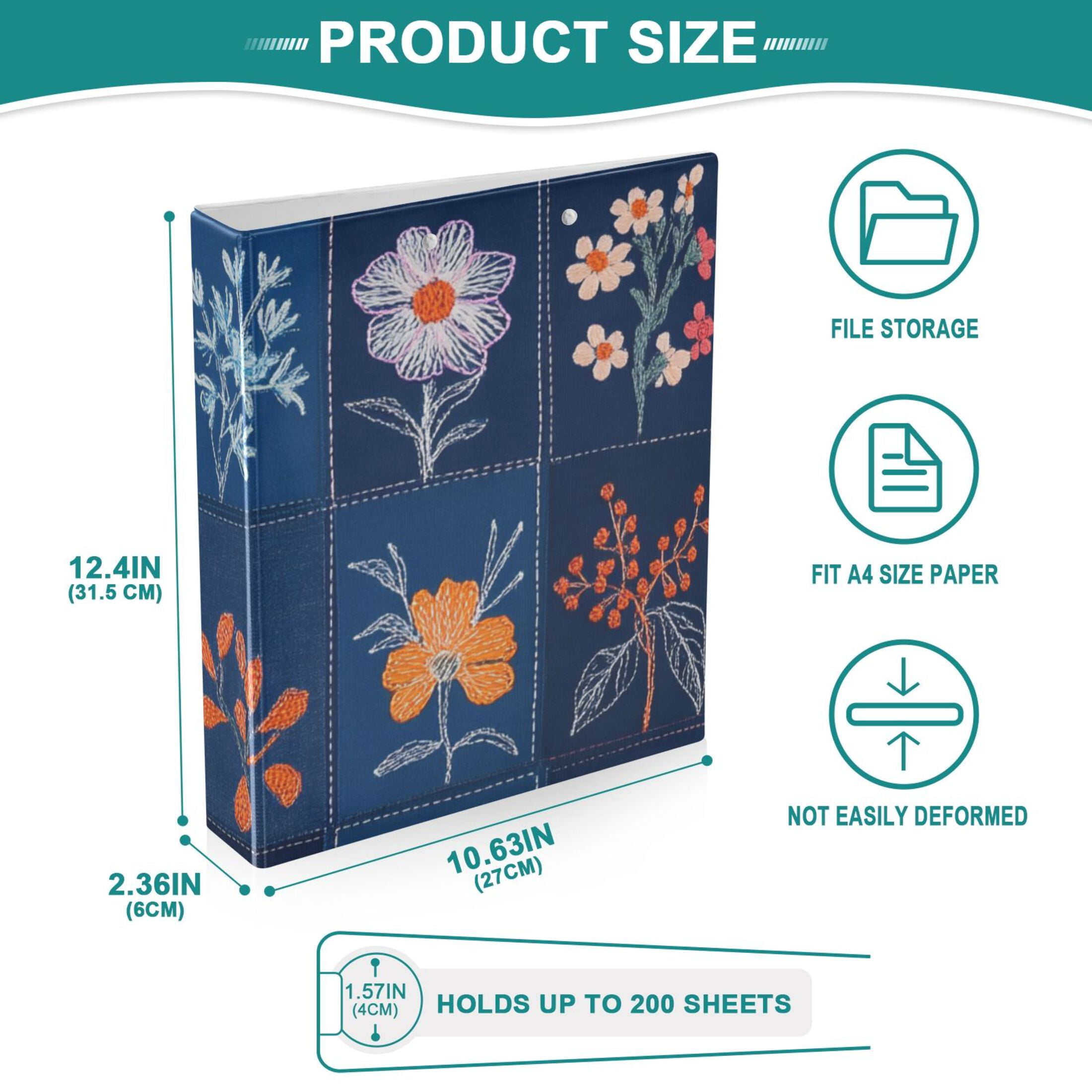 Various Flowers Lattice 3 Ring Binders 1.5 inch Hardcover File Folders with Interior Pockets A4 Size Organizer for School Office Hospital