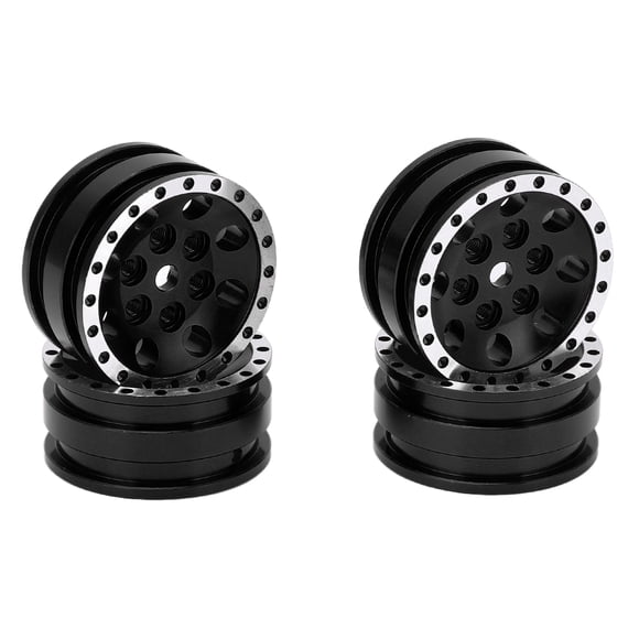 4 llantas de metal con 8 agujeros redondos para coche de escalada Axial SCX24 1/24 con control remoto, color negro