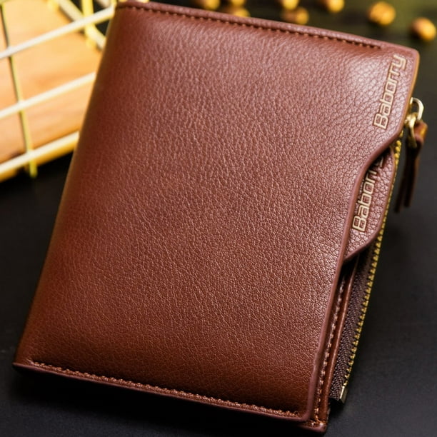 Portable Antimagnetic Men Wallet Anti RFID Male Zipper Purse Short PU  Leather Wallet Fashionable Business Purse brown