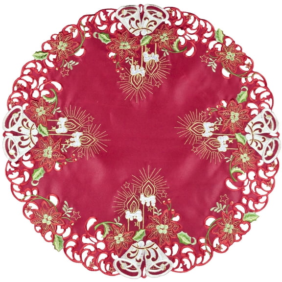 Elegant White Bell, Candle on Red Christmas Doily (24"RD)