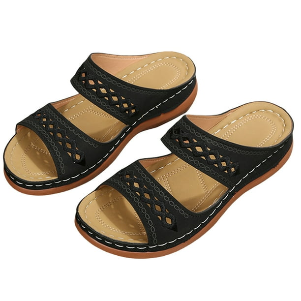 FLhrweasw Sandalias Cuña para Mujer Sandalias Retro Verano Con Puntera Abierta (Negro 38)