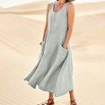 thumbnail image 2 of Robe Maxi pour Femmes, Printemps Été 2023 Coton Lin Boho Décontractée Mode Sans Manches pour Vacances, 2 of 7