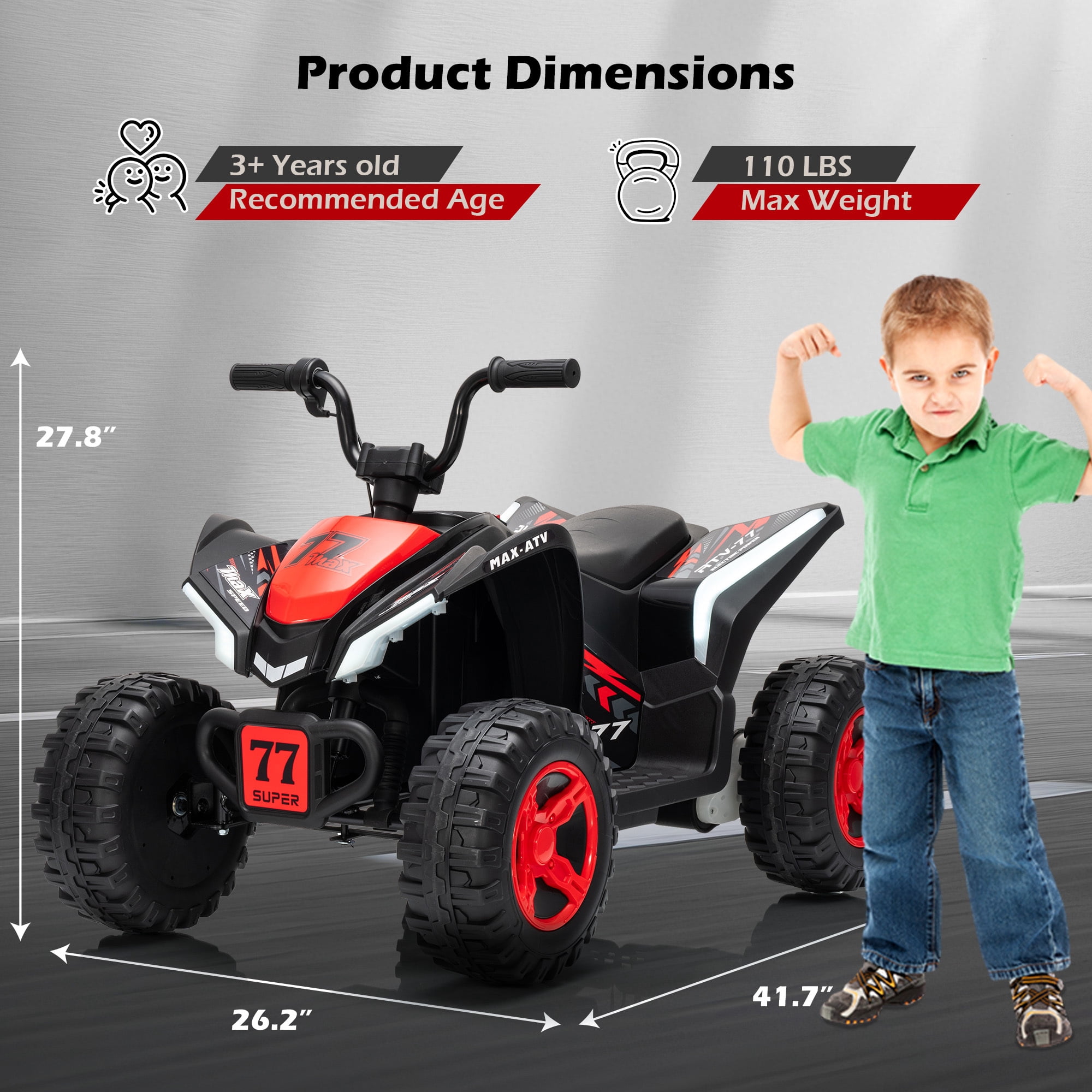 Letsgokid Kids ATV 4 Wheeler, 24V 2 Seater Electric ATV Ride On Toy for Big Kids with 110lb Weight Capacity, 200W Motor, 3.7Mph Max Speed, Spring Suspension, LED Lights, Music