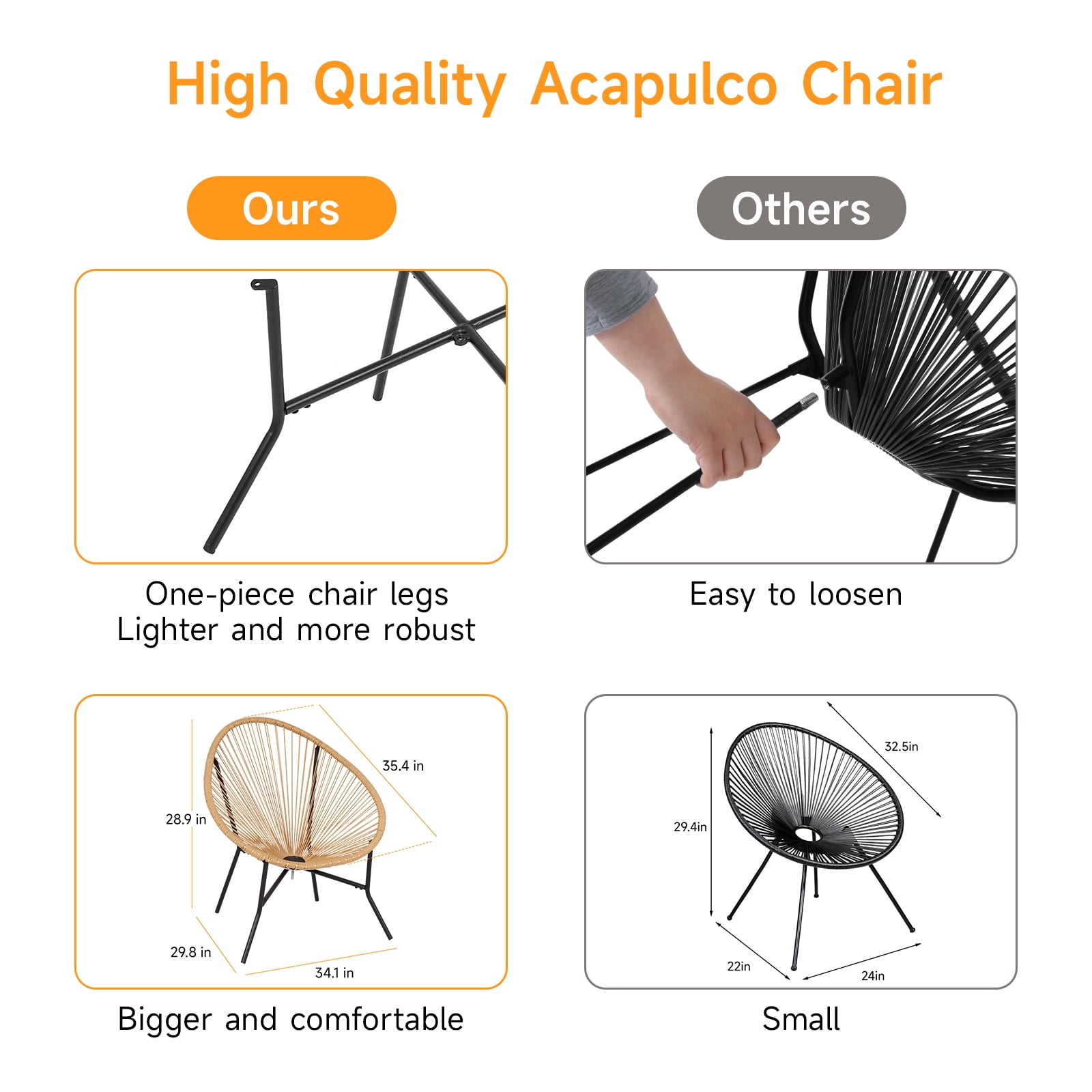 Dovov 3 Piece Patio Acapulco Furniture Bistro Set, Outdoor Bistro Set Acapulco Chairs All-Weather Rattan Wicker Chairs with Plastic Rope and Coffee Table, Beige