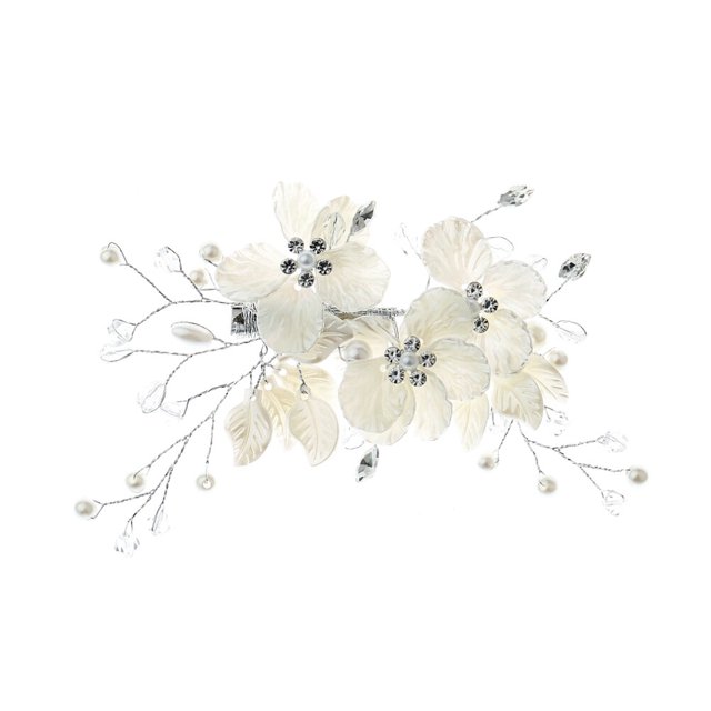 Pinzas para el cabello con pétalos de acrílico hechos a mano con perlas de cristal, accesorios decorativos de flores blancas para el cabello para mujeres, novias, bodas y fiestas.