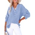thumbnail image 2 of Womens Casual Button V Neck Long Sleeve Shirts Oversized Solid Blouses Tops Sky Blue XL, 2 of 7