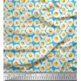 thumbnail image 1 of Soimoi Blue Rayon Crepe Fabric Omelette Food Print Sewing Fabric Yard 46 Inch Wide, 1 of 5