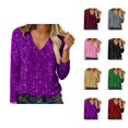 thumbnail image 1 of Hauts à Paillettes pour Femmes 2026 Mode de Printemps Manches Longues Col en V T-Shirts Décontractés à Paillettes Haut de Sortie Tenue de Rave, 1 of 8