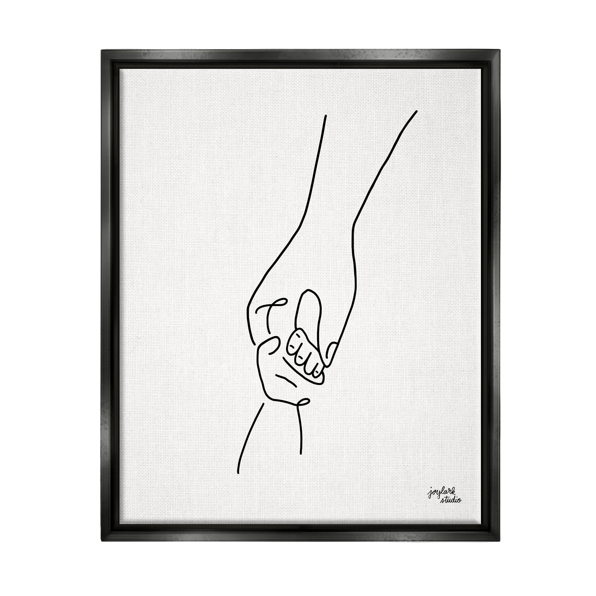 Stupell Industries Parent & Child Holding Hands Family Line Doodle Graphic Art Jet Black Floating Framed Canvas Print Wall Art, Design by Jess Baskin