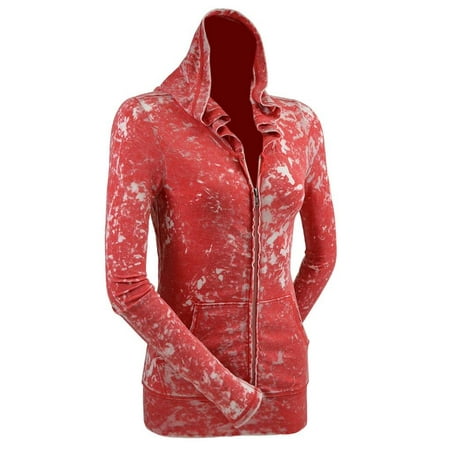 - Kavio! Junior Retro Wash BurnOut Jersey Long Sleeve Zip Hoodie Red M