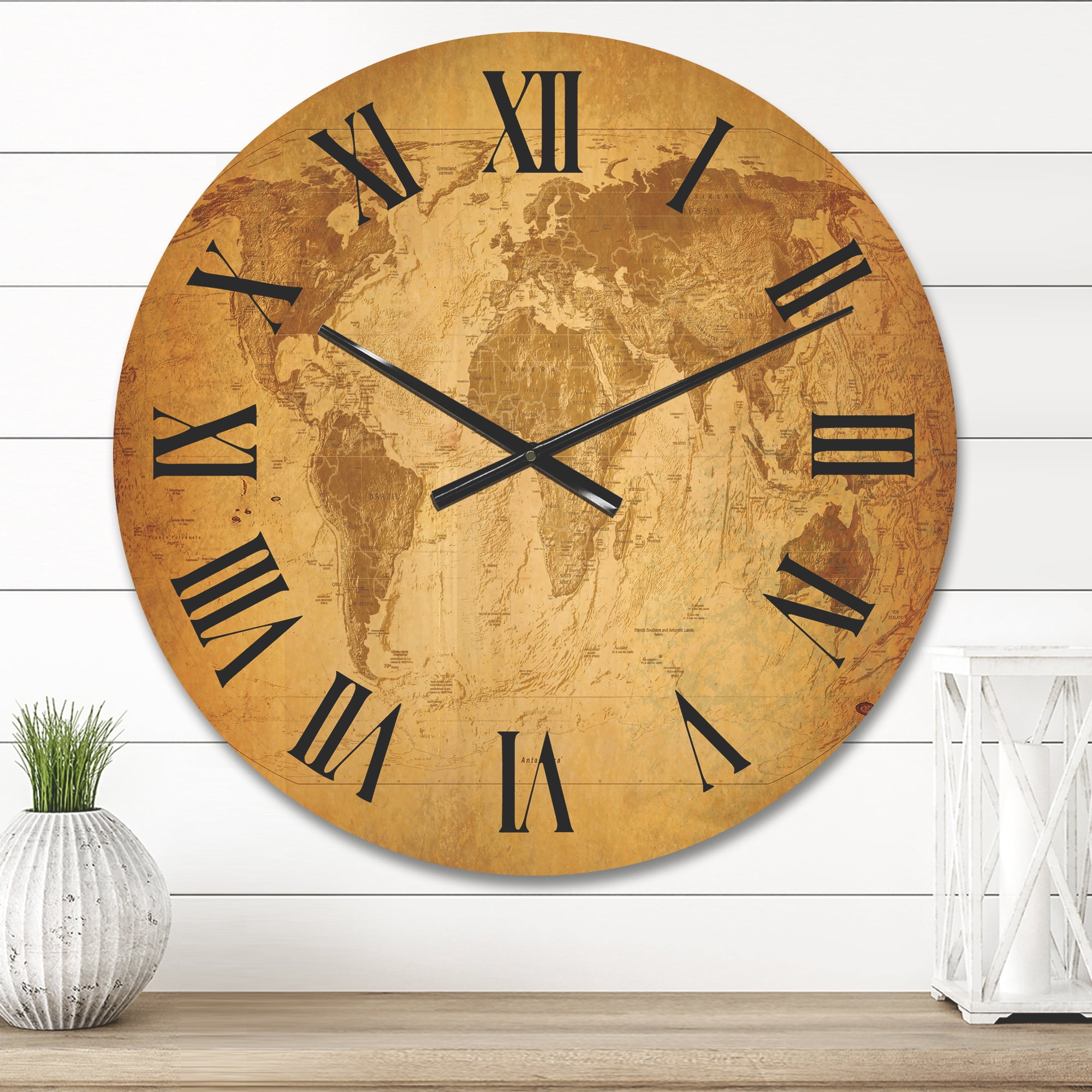 Designart 'Ancient World Map X' Vintage Wood Wall Clock