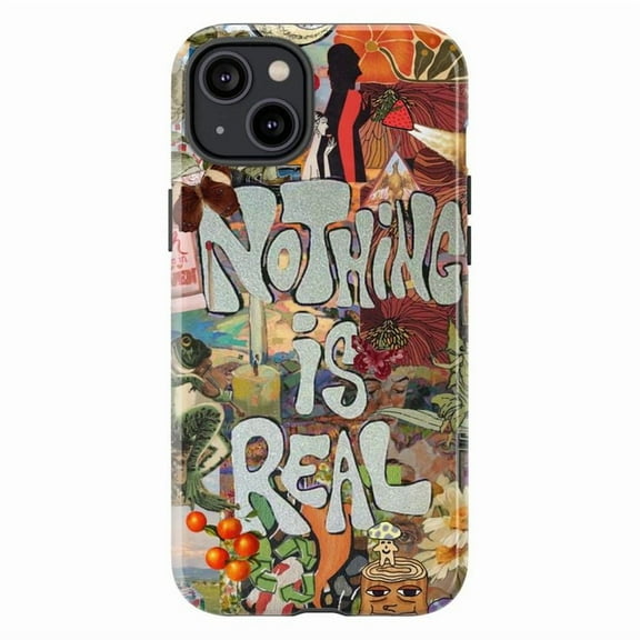 Nothing Is Real Retro Psychedelic Collage Phone Case, Trippy Indie Aesthetic Protective Cover for iPhone 17 16 15 14 13 12 11 Pro Max Plus Mini