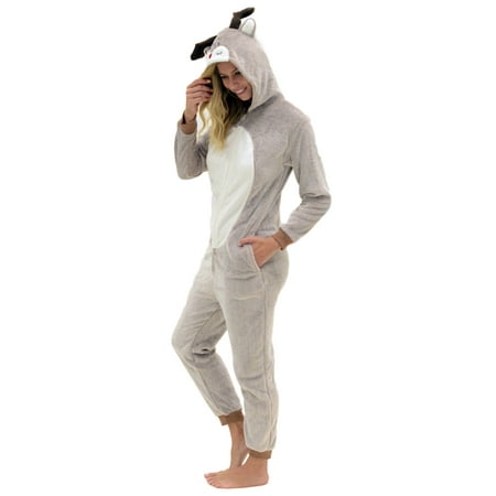 Veil Entertainment Reindeer Moose Plush Onesie Pajama Women Costume, Brown White