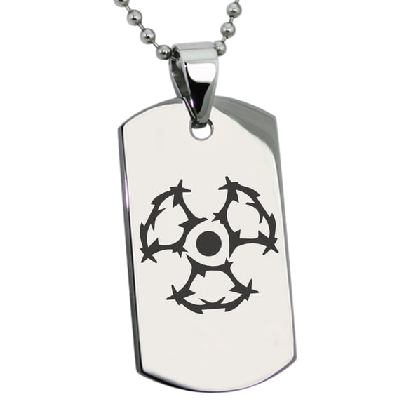 Stainless Steel Barbed Wire Radioactive Engraved Dog Tag Pendant Necklace