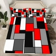 thumbnail image 2 of Feelyou Red Square Geometric Queen Sheet Sets, Vintage Artwork Abstract Flat Sheet, Chic Rectangle Queen Fitted Sheet, Microfiber Bedroom Decor, 4pcs, 2 of 7