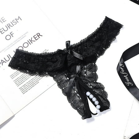 

QWZNDZGR Lace Sexy Underwear Women Transparent Sexy Women Pearl Open Mesh Briefs Lace Temptation