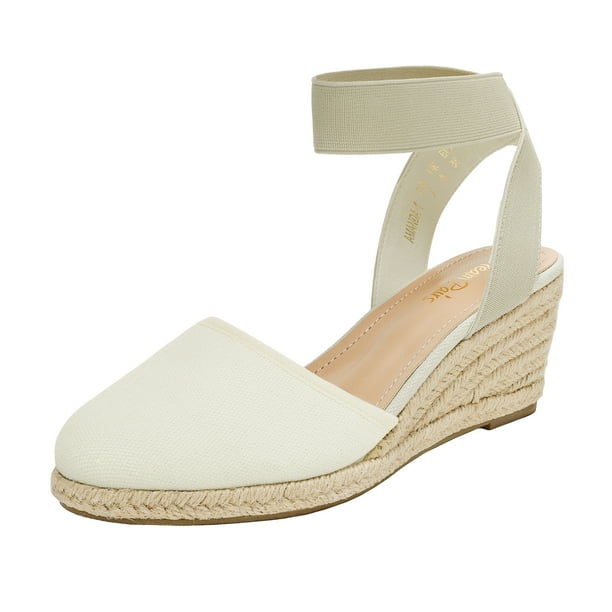 Dream Pairs Women's Comfort Elastic Ankle Strap Shoes Espadrilles Wedge  Sandals Amanda-1 Beige/White Size 6