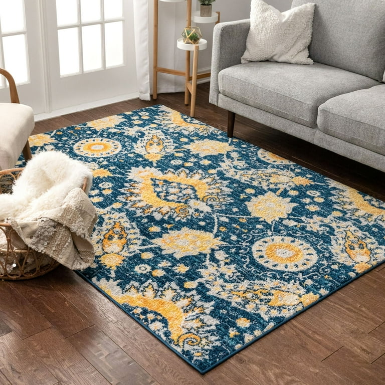 Mila Oriental Medallion Vintage Blue & Yellow Area Rug 5x7
