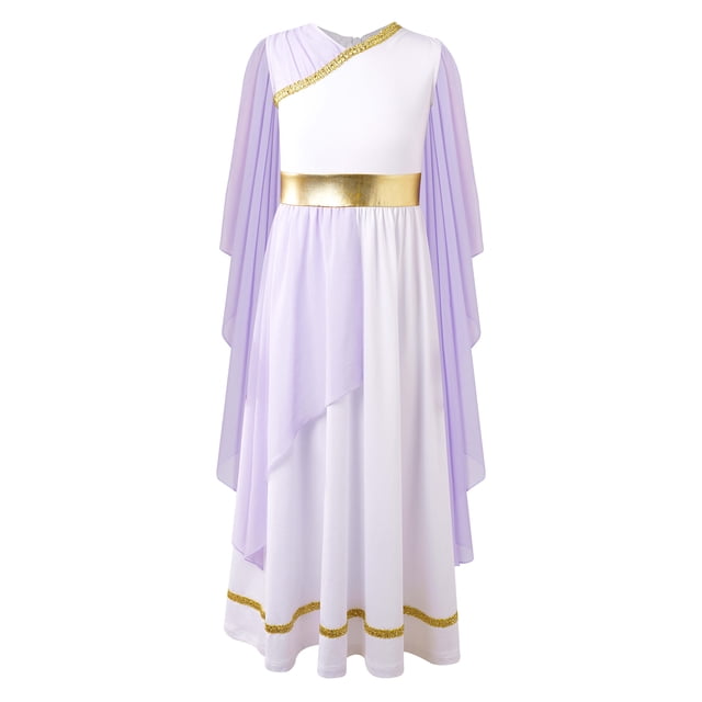 Robe Romaine pour Filles Grecques Enfants, Toge de la Grèce Antique, Robe de Rome, Princesse, Noblesse, Cosplay, Déguisement, Lavande 6
