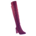 thumbnail image 3 of Wild Diva Blake-05 Women's Foldable Block Heel Elastic Panel Knee High Boots BURGUNDY 8, 3 of 6