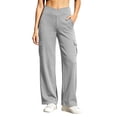 thumbnail image 3 of Women's Stretchy Cargo Pants with Pockets, High Waist Wide Leg Casual Work Pants, Yoga Hiking Jogging Lounge Pants, Athletic Pants | VerBelle,Gray 2XL, 3 of 8