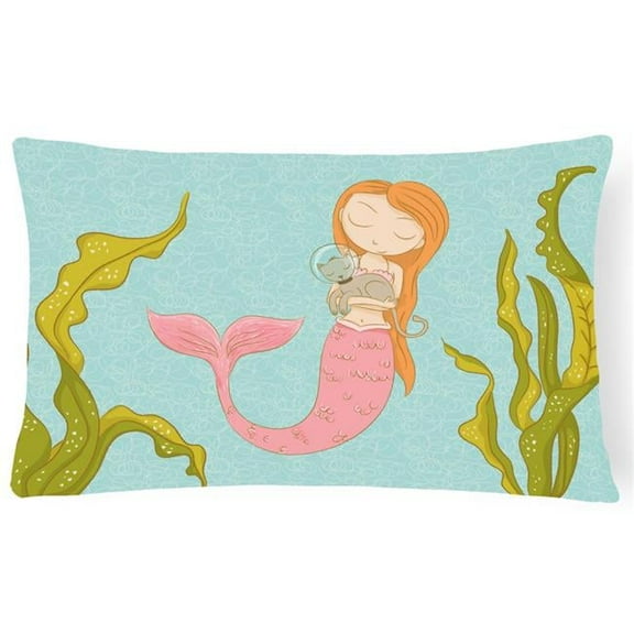 Mermaid and Cat Underwater Canvas Fabric Decorative Pillow