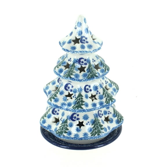 Blue Rose Polish Pottery Evergreen Magic Medium Christmas Tree Luminary