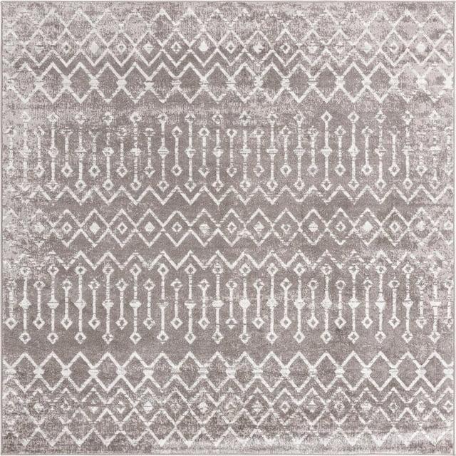 Unique Loom Bohemian Trellis Tribal Area Rug 7' 10 x 7' 10 Square Gray/Ivory