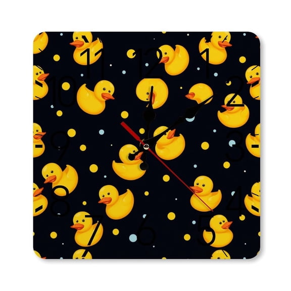 RKSupls 10×10inch Square Silent Wall Clock Wooden Frame, Rubber Duck Pattern Scale Decorative Clock for Home Bedroom Living Room Office