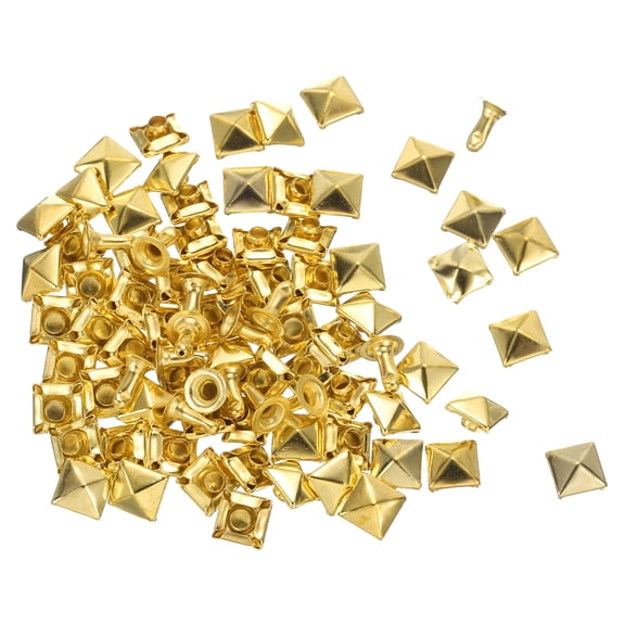 Uxcell 100 Set Square Pyramid Rivet 6mm Leather Rivets Metal Spike Studs for Clothing Belts Bags Shoes Punk Rock, Gold Tone