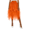 thumbnail image 4 of DAFEI Women Short Skirt Loose Sequin Skirt A-Line Fairy Patterned Elastic Waist Ruffle Layered Midi Skirt, 4 of 6