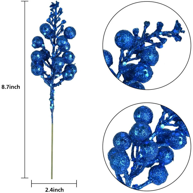 QWZNDZGR 14 Pack Christmas Glitter Berries Stems, 7.8Inch Artificial  Christmas Picks for Christmas Tree Ornaments, DIY Xmas Wreath, Crafts,  Holiday and Home Decor (Dark Blue) 