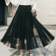 thumbnail image 5 of Annhoo Long Skirts for Women Layered Mesh Casual High Elastic Waisted A Line Skirt Loose Solid Party Maxi Skirts, 5 of 6