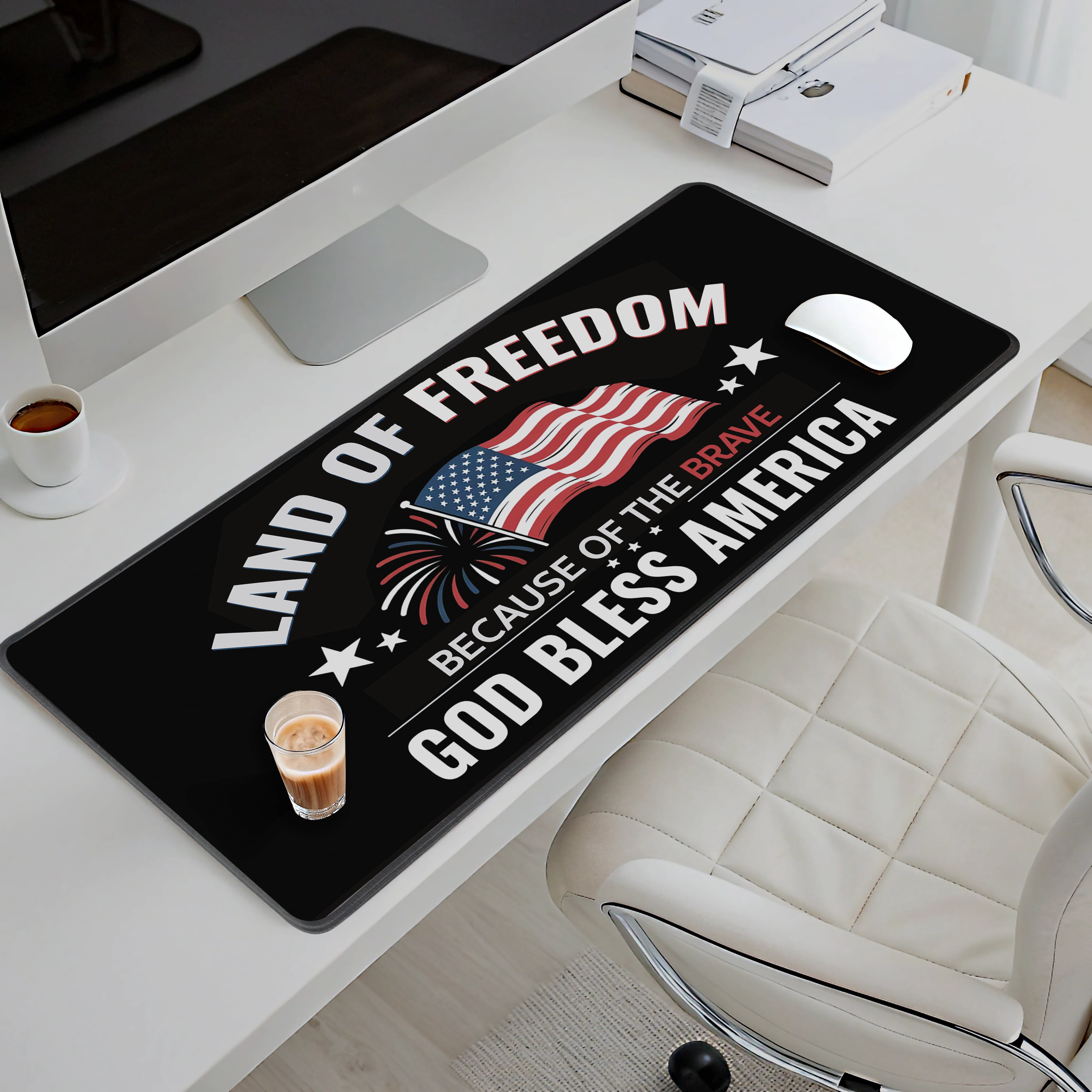 Patriotic Desk Mat 4th of July Desk Mat 16x32 | USA Desk Pad | God Bless America | Non-Slip Desk Accessories | Office Desk Decor | Desk Organizer