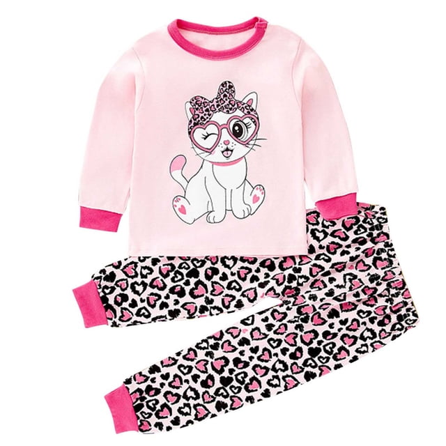 Odeerbi 1-8 Años Niños Niñas Pijamas de Algodón San Valentín Manga Larga Pijama Cuello Redondo Top Pantalones Sueltos
