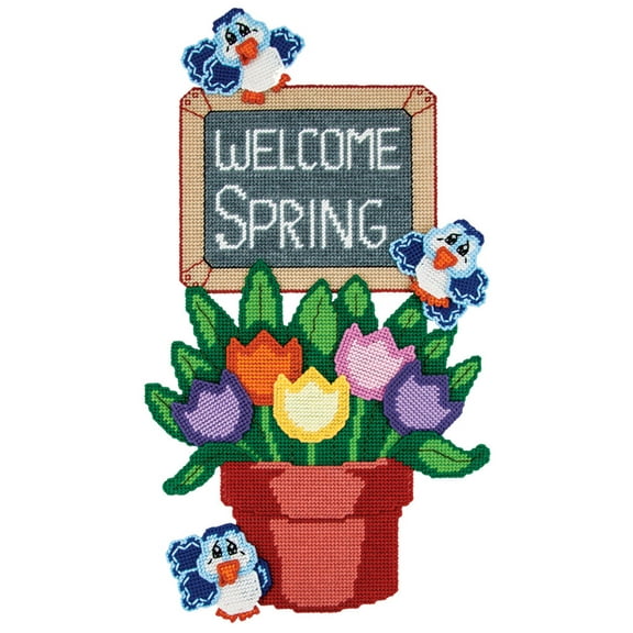 Mary Maxim Welcome Spring Wall Hanging Plastic Canvas Kit