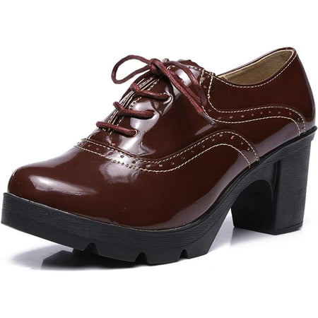 

Women s Classic T-Strap Platform Mid-Heel Square Toe Oxfords Dress Shoes