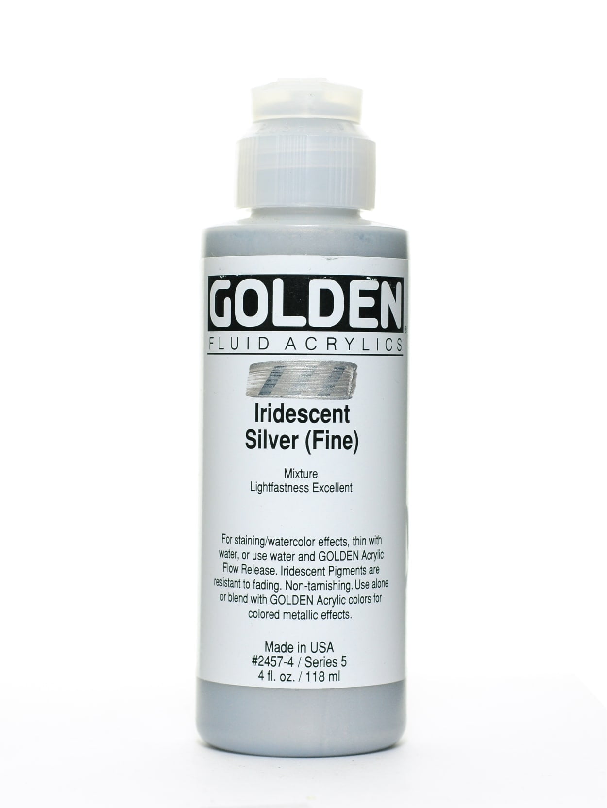 Golden Fluid Acrylic Paint, 4 oz, Iridescent Silver (Fine)