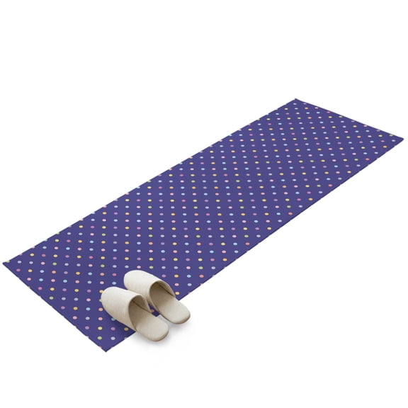 Purple Polka Dots Washable Area Rug 2 x 6 ft Winter Whimsical Pink Green Yellow Blue Dots Soft Non‑Slip Rugs Stain Repellent Indoor Mats for Long Hallway, Kitchen Runner, Corridor Laundry