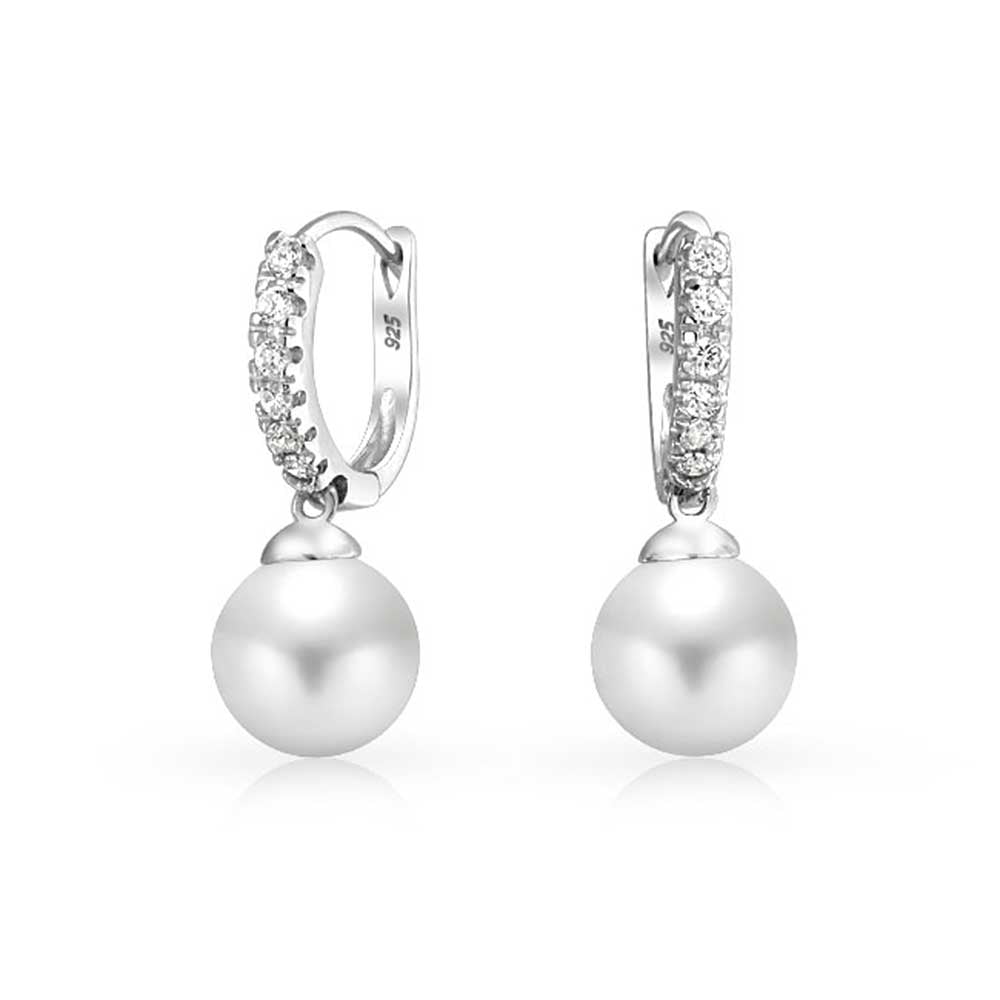 Bling Jewelry - Simple Bridal Pave CZ White Simulated Pearl Drop Ball ...