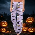 thumbnail image 2 of Domzest Womens Halloween Pajama Pants Wide Leg Pumpkin Ghost Bat Print Pajama Bottoms Drawstring Elastic Waisted Cute Pj Bottoms Purple XXL, 2 of 6